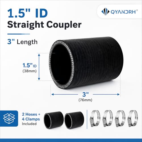 2-Pack 1.5" ID x 3" Straight Silicone Hose Coupler, 4-Ply - color: Shape: Straight, size: 3 Inch