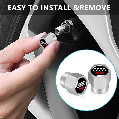 Tire Valve Stem Caps Cover for Audi Metal Wheel Air caps Auto Valve Stem Caps Accessories 4 Pack Silver - color: Silver-01