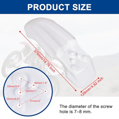 PSLER Front Mud Guard for Tuttio Soleil 01, Yozma IN10 Dirtbikes, White - color: White
