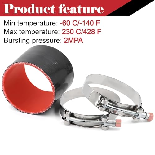 Silicone Straight Hose 3 1/2 inch(89mm) Coupler, Rubber 4-ply Reinforced 3 inch Length Pipe 3.5×3 Air Intake Exhaust Hose Turbo Intercooler Coolant Radiator Tubing with Stainless Steel T-Bolt Clamps - size: 3.5 Inch