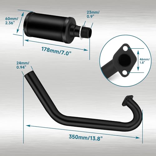 FVRITO 212cc Exhaust Muffler Kit for Predator 196cc 224cc 6.5HP Coleman CT200U BT200X CT200U-EX KT196 GX200 Tillotson Mini Bike Baja Clone Engine Go Kart Parts - color: black