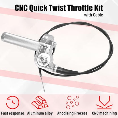 Universal CNC Quick Twist Throttle Kit with Cable for 7/8" Bars - Fits CRF50 70 110 125 230 250, KLX, XR, Pit & Dirt Bike, ATV, Mini Bike (CT200U) (Style - A, Silver) - color: Silver, style: Style - A