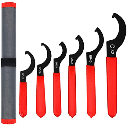 AutoWandererTool 6Pcs Coilover Spanner Wrench Set,Carbon Steel,Red Roll Bag - size: 6 Pcs
