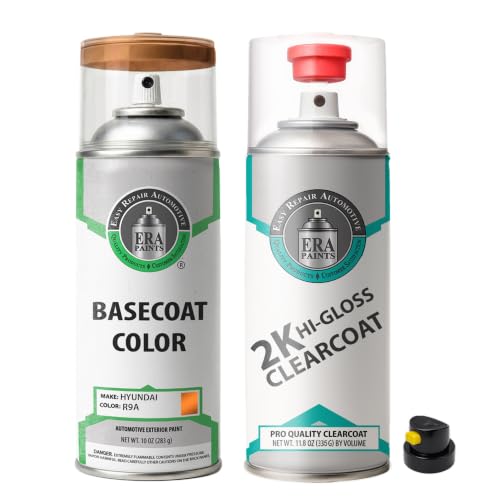 ERA Paints - R9A - Vitamin C Metallic for HYUNDAI Exact OEM Color Match Automotive Touch Up Paint for Cars - Spray Paint with Premium Spray Nozzle - 2K Essential Kit - Made in USA - style: Spray - 2K Essential Kit