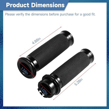 Black Hand Grips 1" Motorcycle Handlebar Grips, Non-Slip Motorcycle Throttle Grips Compatible for Harley Davidson Sportster Touring Dyna Softail 883 1200