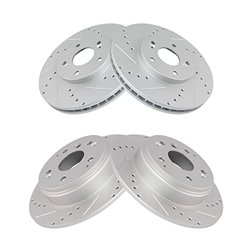 TRQ Performance Front and Rear Brake Rotor Set G Coated Drilled and Slotted - style: BRA13971