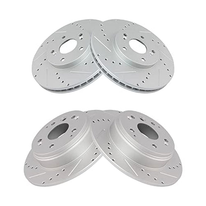 TRQ Performance Front and Rear Brake Rotor Set G Coated Drilled and Slotted - style: BRA13971