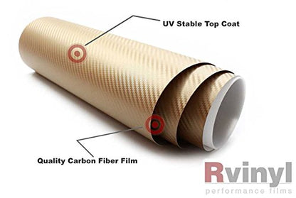 Rwraps 3D Carbon Fiber Vinyl Car Wrap Film in Gold - 5ft x 1ft - Vehicle Sheet Roll with Adhesive Back and Air Release Technology - color: 3D Carbon Fiber Gold, size: 5ft x 1ft