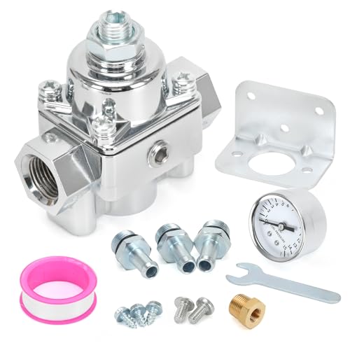 12-803 Adjustable Fuel Pressure Regulator with Gauge, Compatible with Holley and Edelbrock Carburetors, 4.5-9 PSI, 3/8" NPT, 1-in 2-Out - size: 12-803