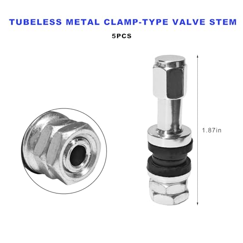 5 PCS VS43/TR43E Tubeless Clamp-in Valve Stems, High-Pressure Outer Mount Aluminum Alloy Car Wheel Valve Stem, Universal Auto Tire Air Stem Replacement for 0.453" Rim Holes (Silver) - color: Silver