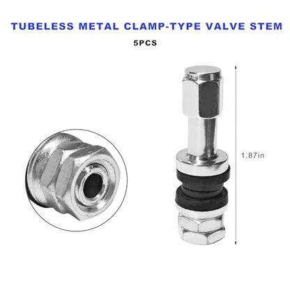 5 PCS VS43/TR43E Tubeless Clamp-in Valve Stems, High-Pressure Outer Mount Aluminum Alloy Car Wheel Valve Stem, Universal Auto Tire Air Stem Replacement for 0.453" Rim Holes (Silver) - color: Silver