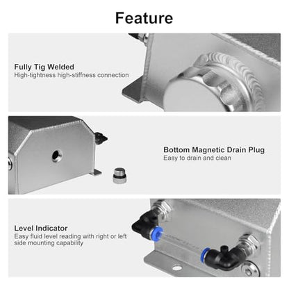 Coolant Reservoir Tank, 1L Aluminum Radiator Overflow Tank Silver - color: Silver, size: 1L