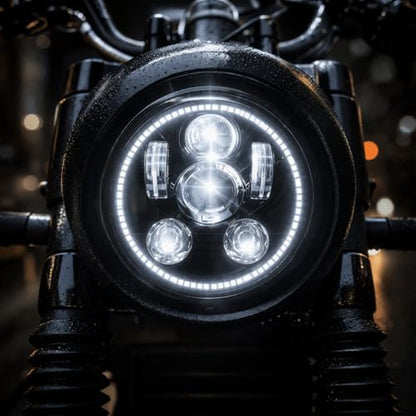 Eagle Lights 8900BG3H-SCOUT Indian Scout Motorcycle LED Headlight with White Halo Ring, Fits 2015+ Scout 60, Scout and Bobber, Black - color: Black with Halo Ring