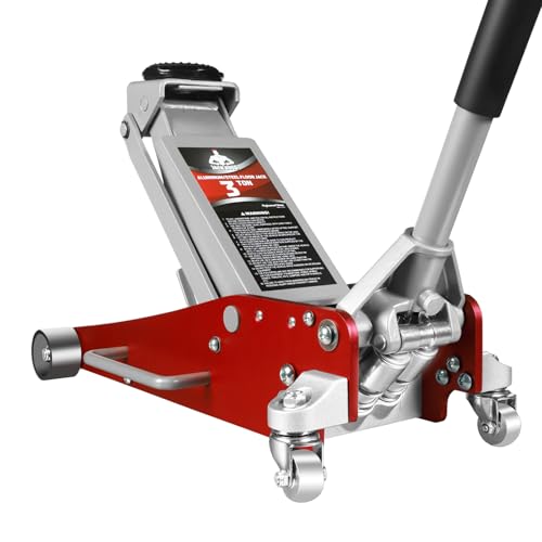 Jack Boss 3 Ton Low Profile, Aluminum and Steel Racing Floor Jack with Dual Pistons Quick Lift Pump, 1.5X Overload Tested for Safety, Sport Utility Vehicle, Lifting Range 3-15/16" min to 18-5/16" max - color: Red, size: 3 Ton Aluminum