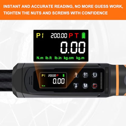 Uharbour Carbon Fiber 1/2" Digital Torque Wrench 2.2-147.5 Ft.lb - size: 1/2" Drive 3-200 Nm (Carbon Fiber)