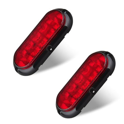 2 x 6 Inch Oval LED Tail Lights 10 LED Trailer Truck Brake Lights Red