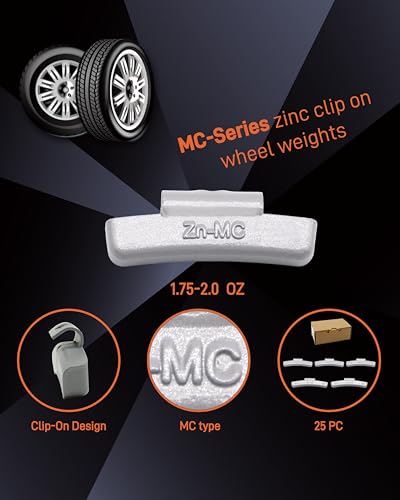 MC Type 1.75oz Wheel Weights Zinc Clip on 25Pcs/Box Fits Alloy Rim - size: MCc-1.75 Oz