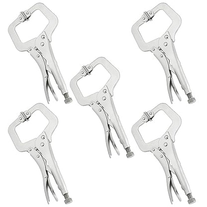 5 Pack 11 Inch C Clamp Locking Pliers,Locking C Clamp, Adjustable Nickel Plated C Pliers For Wood Working, Welding, Electrician Maintenance and more, by GENHAKON - size: 5 Pack 11 Inch