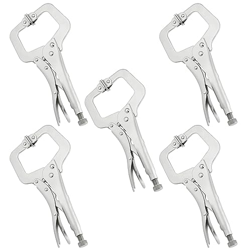 5 Pack 11 Inch C Clamp Locking Pliers,Locking C Clamp, Adjustable Nickel Plated C Pliers For Wood Working, Welding, Electrician Maintenance and more, by GENHAKON - size: 5 Pack 11 Inch