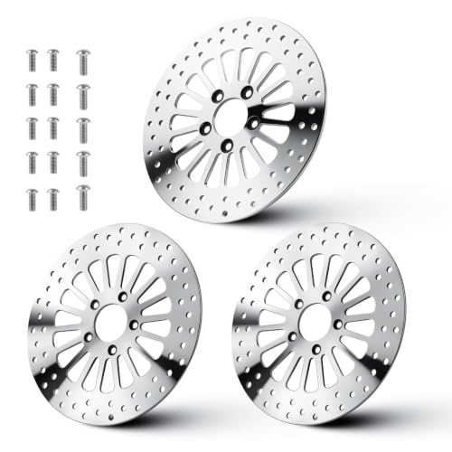 Youxmoto 11.8" Brake Rotor Set for Harley Davidson Touring, for Road King Electra Glide Standard/Classic Tri Glide Ultra Classic Street Glide Road Glide with Bolts Set Brake Disc Rotor 08-22, Polished - size: 2*11.8'' Front Rotor+1*11.8'' Rear Rotor+3*Bol