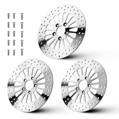 Youxmoto 11.8" Brake Rotor Set for Harley Davidson Touring, for Road King Electra Glide Standard/Classic Tri Glide Ultra Classic Street Glide Road Glide with Bolts Set Brake Disc Rotor 08-22, Polished - size: 2*11.8'' Front Rotor+1*11.8'' Rear Rotor+3*Bol