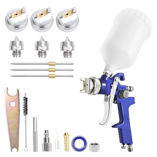 HVLP Air Spray Gun with 1.4/1.7/2.0mm Nozzles and Paint Sprayer Accessories, 600ml Capacity Container Automotive Paint Spray Gun, Paint Gun for Cars, Furniture and House DIY Painting - color: Blue, size: 1.4/1.7/2.0 mm Nozzle-600cc-Blue