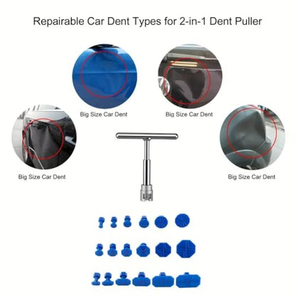 iayokocc Car Dent Puller Kit, Paintless Dent Repair Remover Tool with T Bar/Adhesive Strips Ergonomic Handle Pulling Small Dents Out of Car, Universal Auto Dents Repair Removal Kit