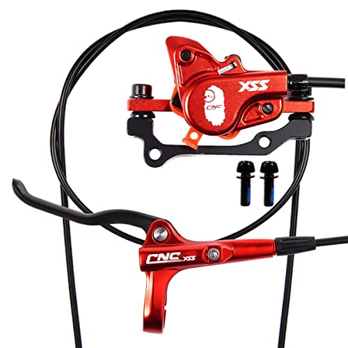 CNC MTB Hydraulic Disc Brake Set，Mountain Bike Hydraulic Disc Brakes Right Front 800mm Left Rear 1450mm Hydraulic Brake，Red - color: Red-Rear