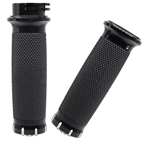 1" Motorcycle Handlebar Grips Non-Slip Hand Grips Rhombus Rubber Universal Fits for Harley Kawasaki Yamaha Suzuki - style: Black-01