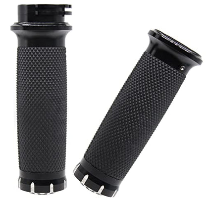 1" Motorcycle Handlebar Grips Non-Slip Hand Grips Rhombus Rubber Universal Fits for Harley Kawasaki Yamaha Suzuki - style: Black-01