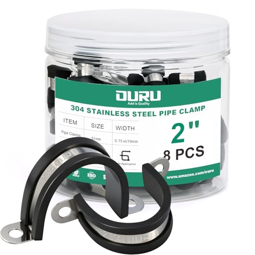 OURU 2 Inch Pipe Strap Fits 2.01"/50.9-51mm OD, Rubber U Bracket,8PCS - size: 2"