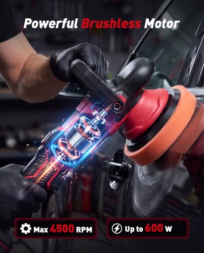 6 Inch Brushless Car Buffer Polisher with 2x4000mAh Batteries - size: 6.05 Inch