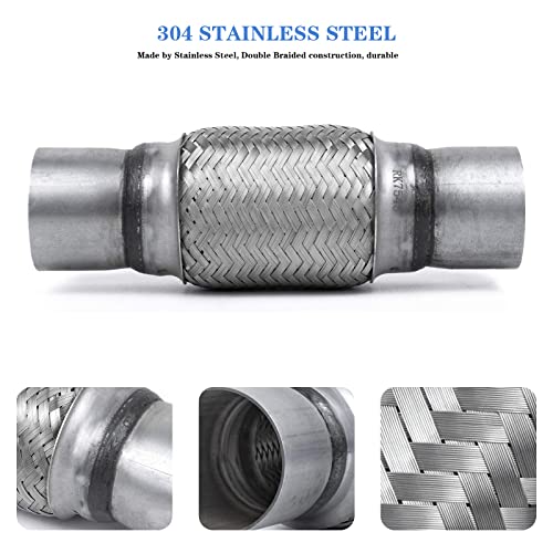 Exhaust Flex Pipe 2.5" Inlet 10" Length Heavy Duty Stainless 2 Pack - size: 2.5"x6"x10"-2 Pack