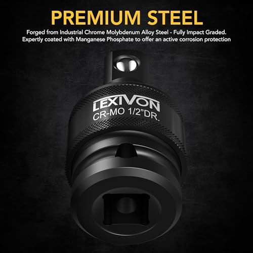 LEXIVON Premium Impact Universal Joint Socket Swivel Set | 3-Piece Ball Spring Design 1/2", 3/8", and 1/4" U-Joint Drive | Cr-Mo Steel - Full Impact Grade (LX-113) - style: Heavy-Duty