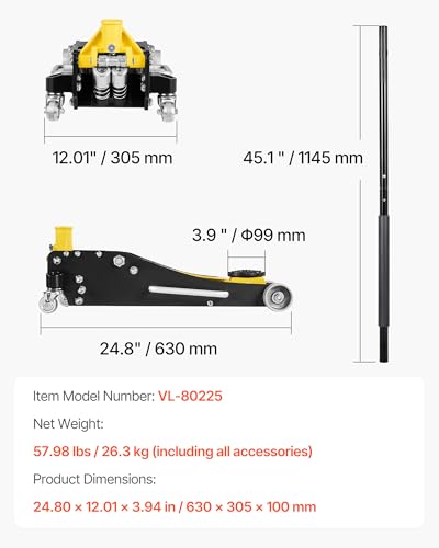 VEVOR Low Profile Floor Jack, 2.5 Ton (5500 lbs) Capacity, Aluminum & Steel Racing Floor Jack with Dual Pistons Quick Lift Pump, Hydraulic Trolley Car Lift for Compact SUVs, Lifting Range 3.74-18.7 in
