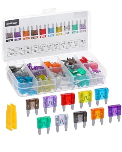 120PCS Car Fuses Kit Mini Blade, 2A-35A Assortment with Puller