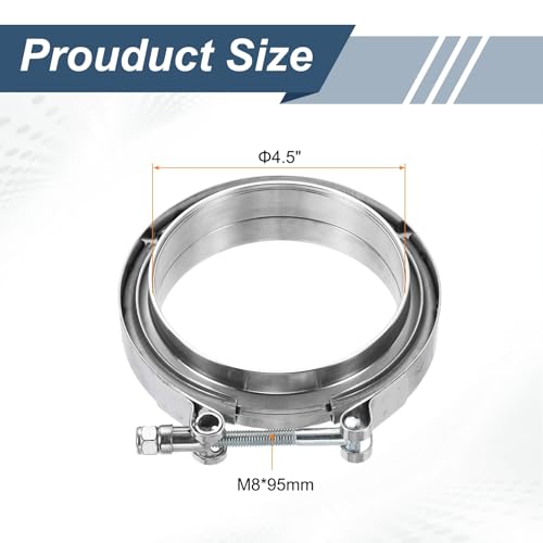 HARFINGTON V Band Clamp with Flange, 304 Stainless Steel, 4.5 Inch, Silver - size: 4.5 Inch