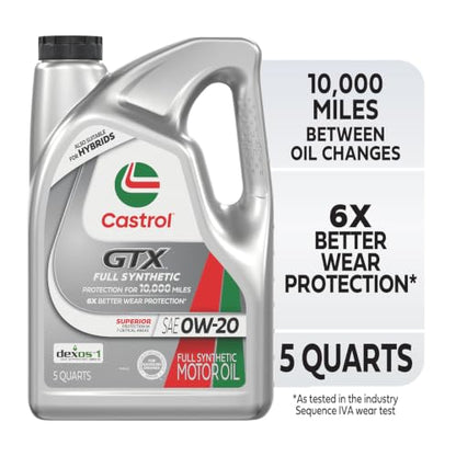 Castrol GTX Full Synthetic 0W-20 Motor Oil, 5 Quarts, Pack of 3 - size: 5 Quarts, Pack of 3