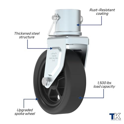 1500lbs 6" Trailer Jack Swivel Caster Replacement with Spoked Wheel - color: Silver