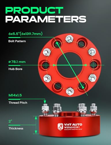 YHTAUTO 6x5.5 Hub Centric Wheel Spacers 2 Inch for Chevy, GMC, Cadillac - color: Red, size: 2 Inch(4PCS)