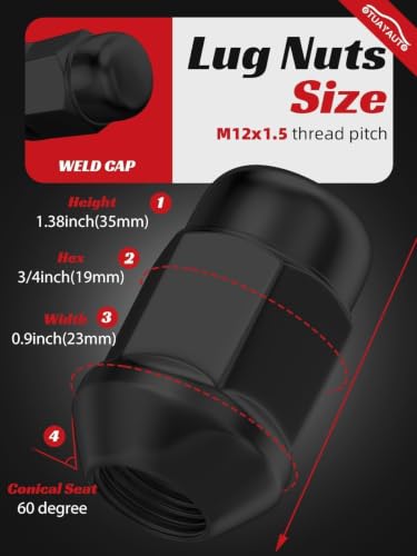 OTUAYAUTO 20PCS M12x1.5 Black Lug Nuts, Replacement for Honda Chevy Wheel - color: Black, size: M12x1.5