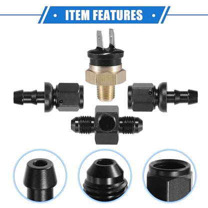 Coolant Hose Thermostat Switch Kit, 4AN 190'F on - 175'F Off Transmission Cooler Sensor Fan Oil Cooler Radiator Electric Switch Fitting Universal for Car Truck Metal Black - size: 190'F on - 175'F