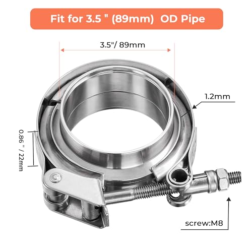 3.5 inch Quick Release V Band Clamp with Male Female Flanges, 304 Stainless Steel Exhaust V band Clamp for Automotive exhaust system, turbocharger, downpipe and mufflers - color: V Band Clamp With Flange, size: 3.5 inch