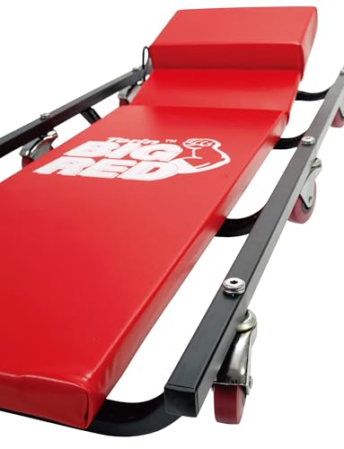 Big RED Torin Rolling Garage/Shop Creeper: 40" Padded Mechanic Cart with Adjustable Headrest and 6 Casters, Red