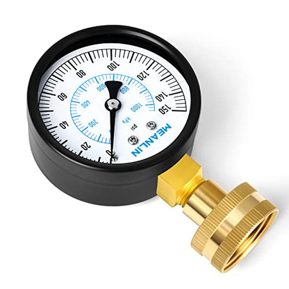 MEANLIN MEASURE 0-150psi Water Pressure Gauge,3/4" Female 2.5" FACE DIAL Water Pressure Test Gauge with Sealing Ring, Water Pressure Gauge for Home - color: Black, size: 0-150Psi