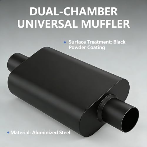 Universal 3 Inch Performance Muffler - 3" Offset In 3" Center Out - Black High Temperature Paint - 17.3" Overall Length, Performance Exhaust Muffler for Trucks, Cars, SUVs - size: 3 inch
