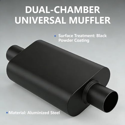 Universal 3 Inch Performance Muffler - 3" Offset In 3" Center Out - Black High Temperature Paint - 17.3" Overall Length, Performance Exhaust Muffler for Trucks, Cars, SUVs - size: 3 inch