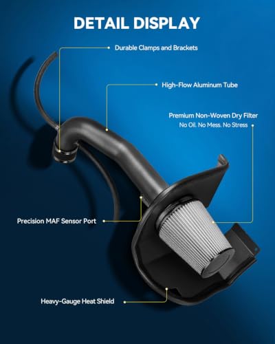 PHILTOP 3.5" Cold Air Intake Kit Fit for 2014-2018 GMC Sierra 1500 5.3/6.2L - color: Black, size: 2014-2018 Chevrolet Silverado 1500 5.3L/6.2L