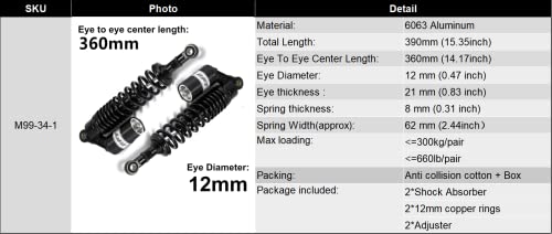 360mm Rear Shock Absorber Suspension Motorcycle ATV Quad 7mm Spring - color: Black