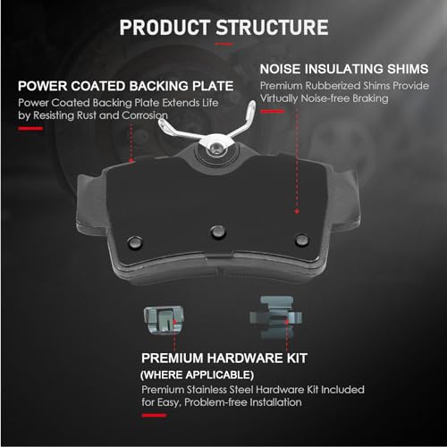 cciyu D627 Brake Pads w/Hardware Rear Disc Brake Pad Set - size: Rear[D627]